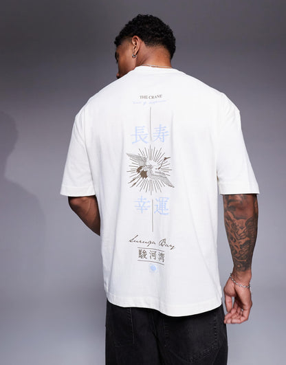 Oversized T-Shirt With Japanese Crane Graphic