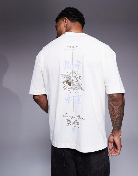 Oversized T-Shirt With Japanese Crane Graphic