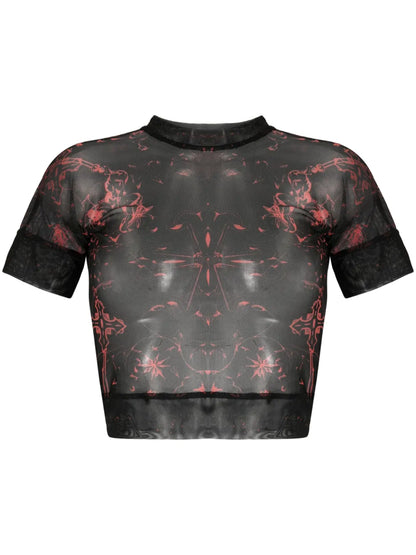 Abstract-Pattern Mesh T-Shirt