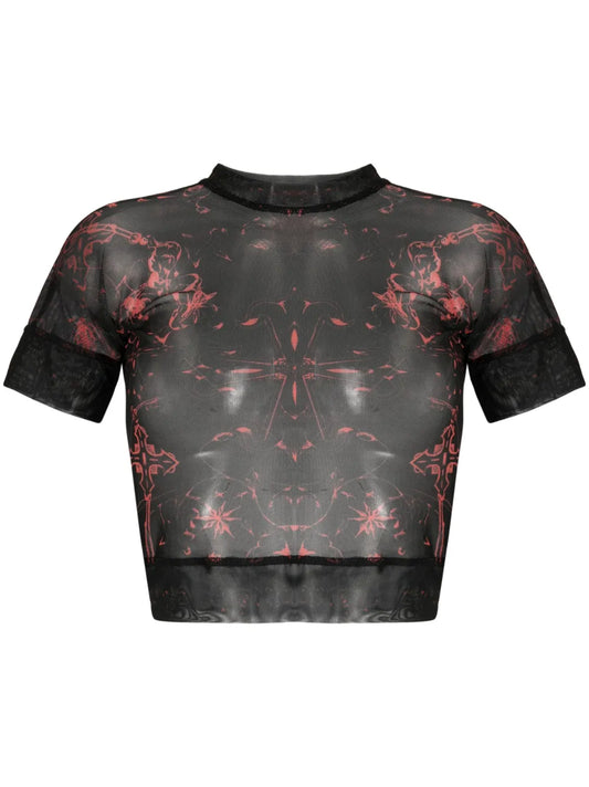 Abstract-Pattern Mesh T-Shirt