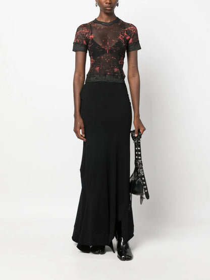 Abstract-Pattern Mesh T-Shirt