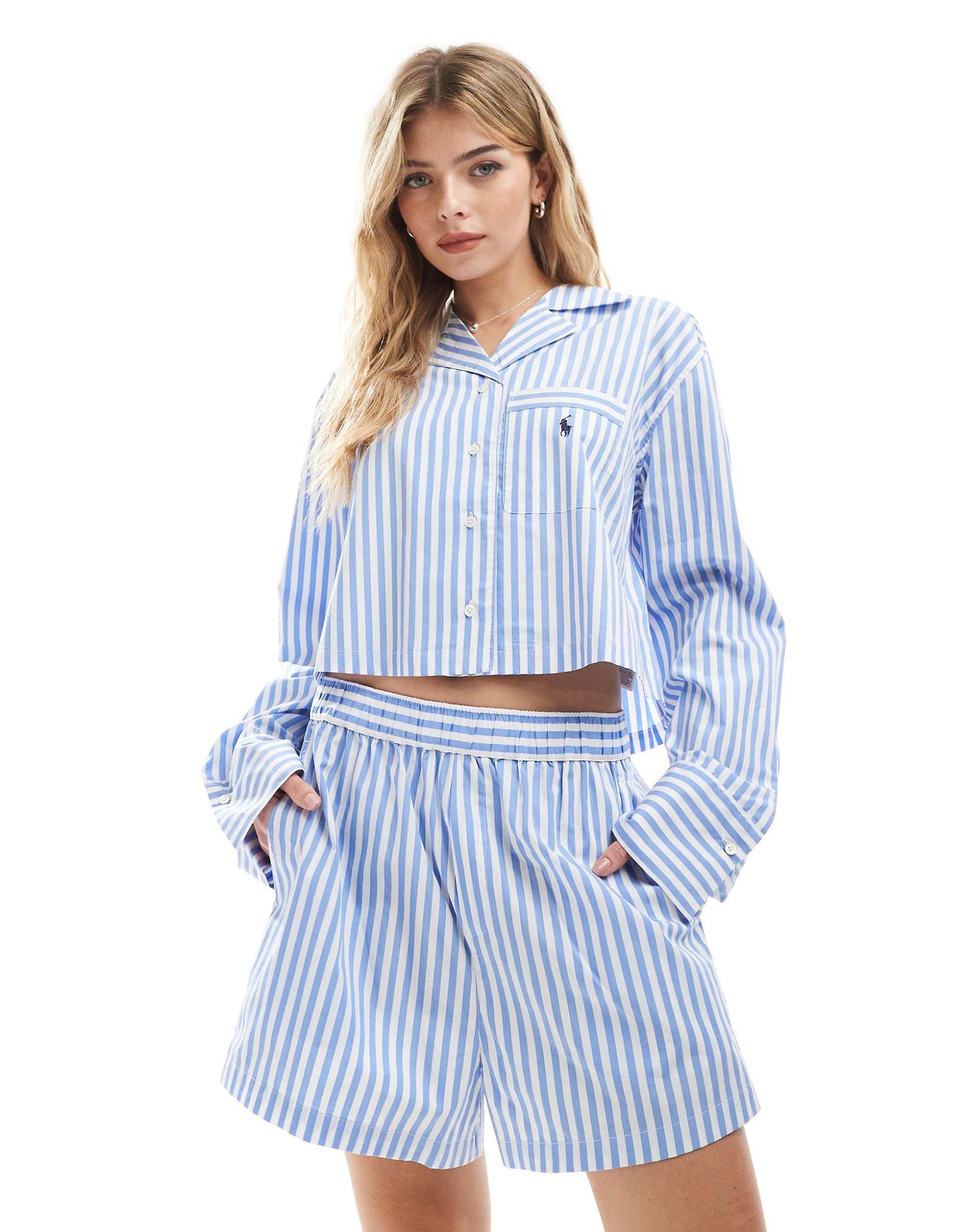 Striped Crop Shirt And Boxer Pyjama Set