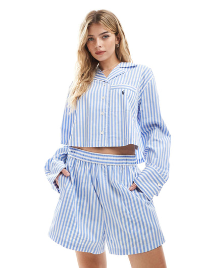 Striped Crop Shirt And Boxer Pyjama Set