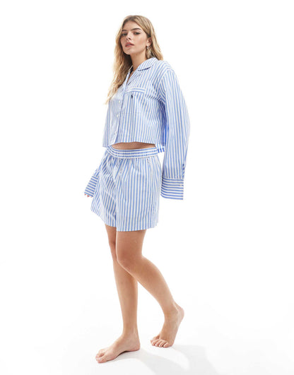 Striped Crop Shirt And Boxer Pyjama Set