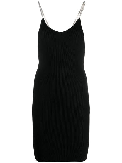 Rhinestone-Embellished Ribbed-Knit Minidress
