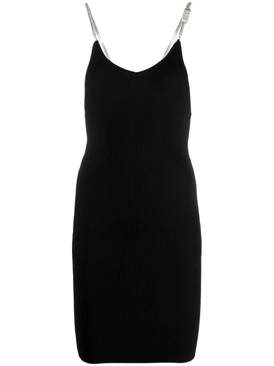 Rhinestone-Embellished Ribbed-Knit Minidress