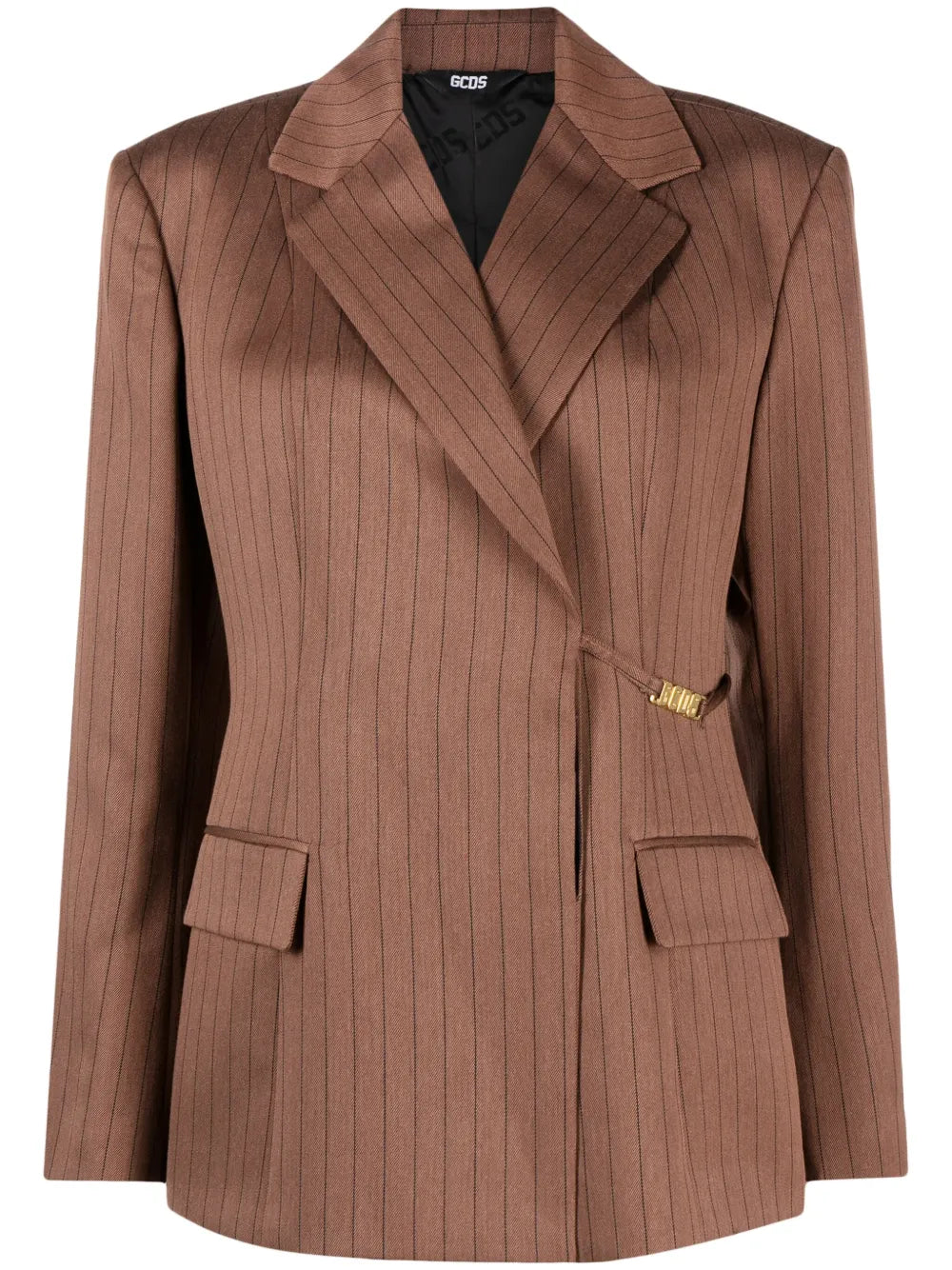 Pinstripe-Pattern Notched-Lapels Blazer