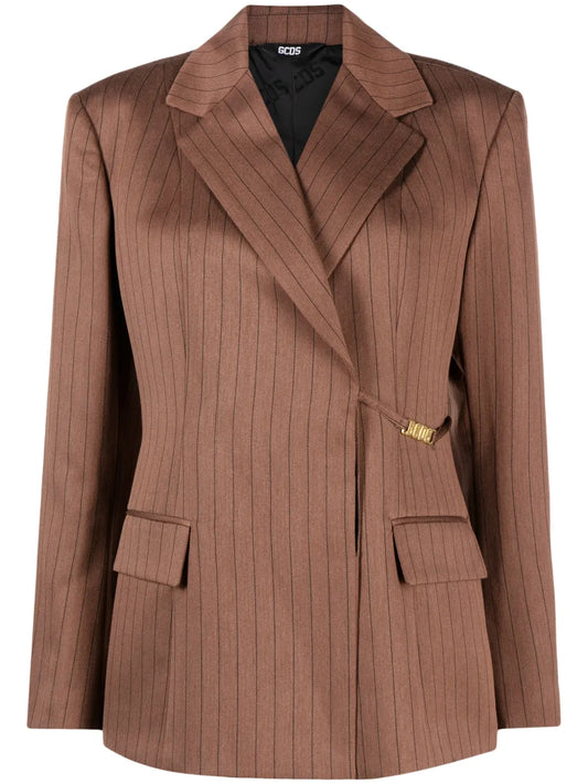 Pinstripe-Pattern Notched-Lapels Blazer
