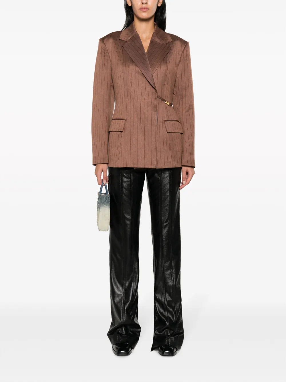 Pinstripe-Pattern Notched-Lapels Blazer