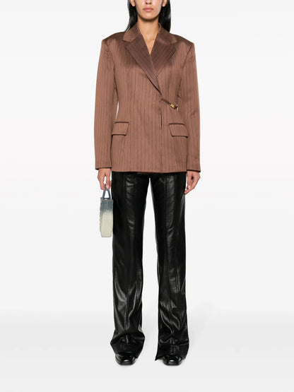 Pinstripe-Pattern Notched-Lapels Blazer