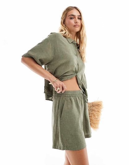 Linen Touch Tie Waist Shorts Co-Ord
