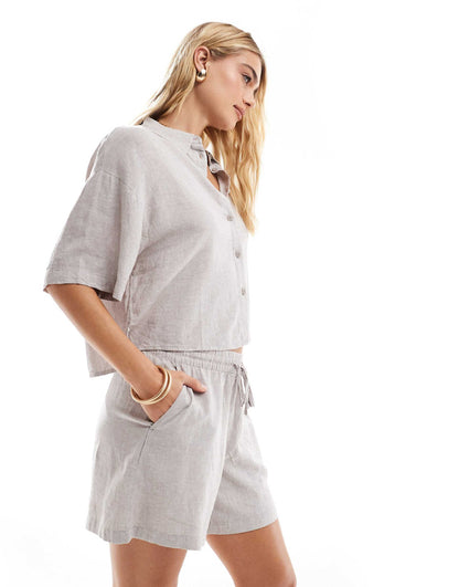 Linen Touch Tie Waist Shorts Co-Ord