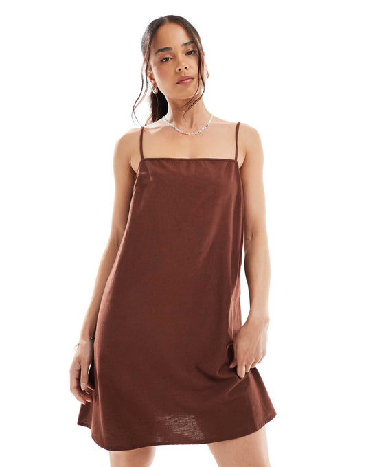 Linen Touch Throw On Mini Dress