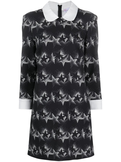 Star-Print Pussy-Bow Minidress