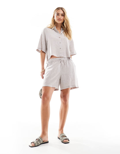 Linen Touch Boxy Cropped Shirt Co-Ord