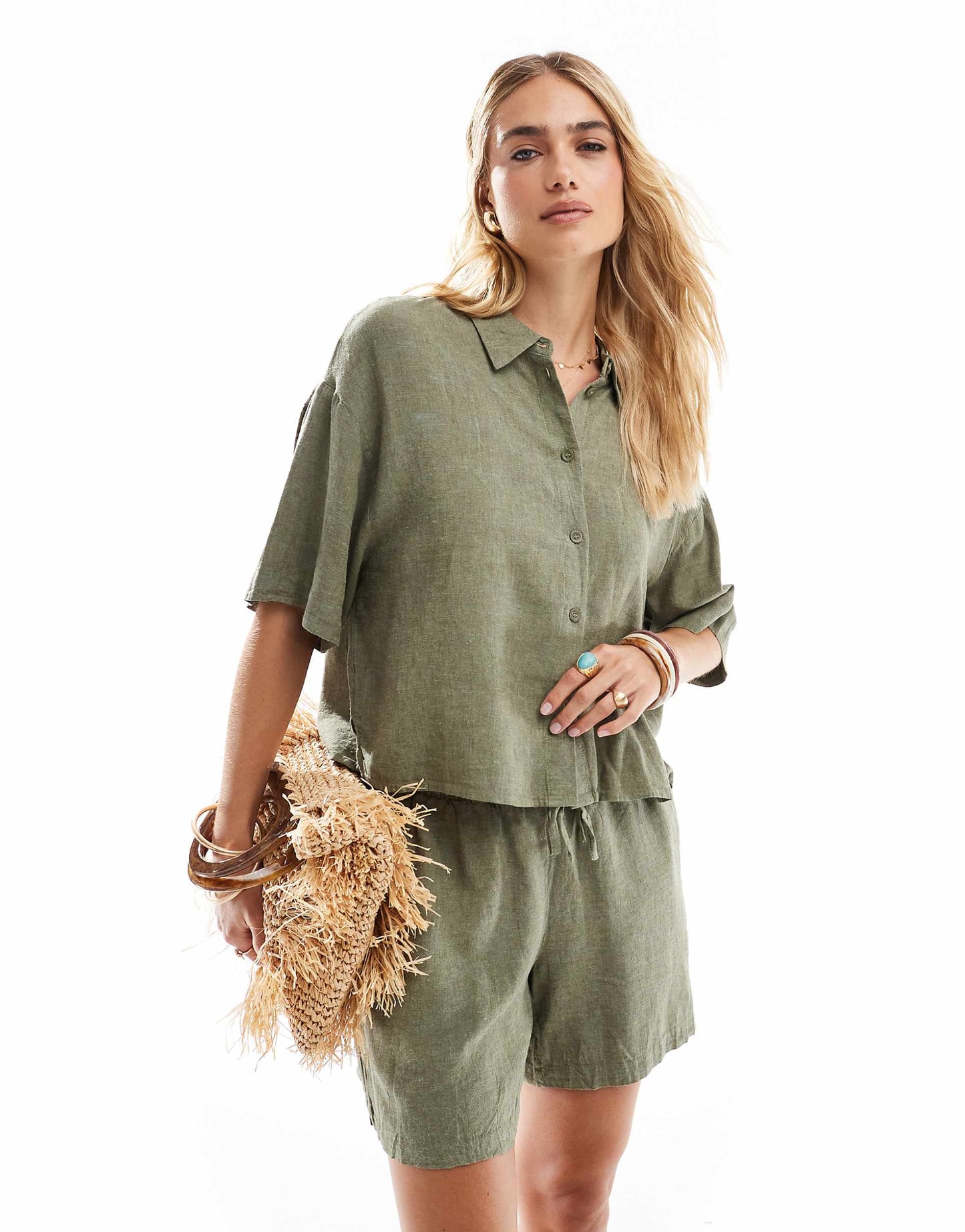 Linen Touch Boxy Cropped Shirt Co-Ord