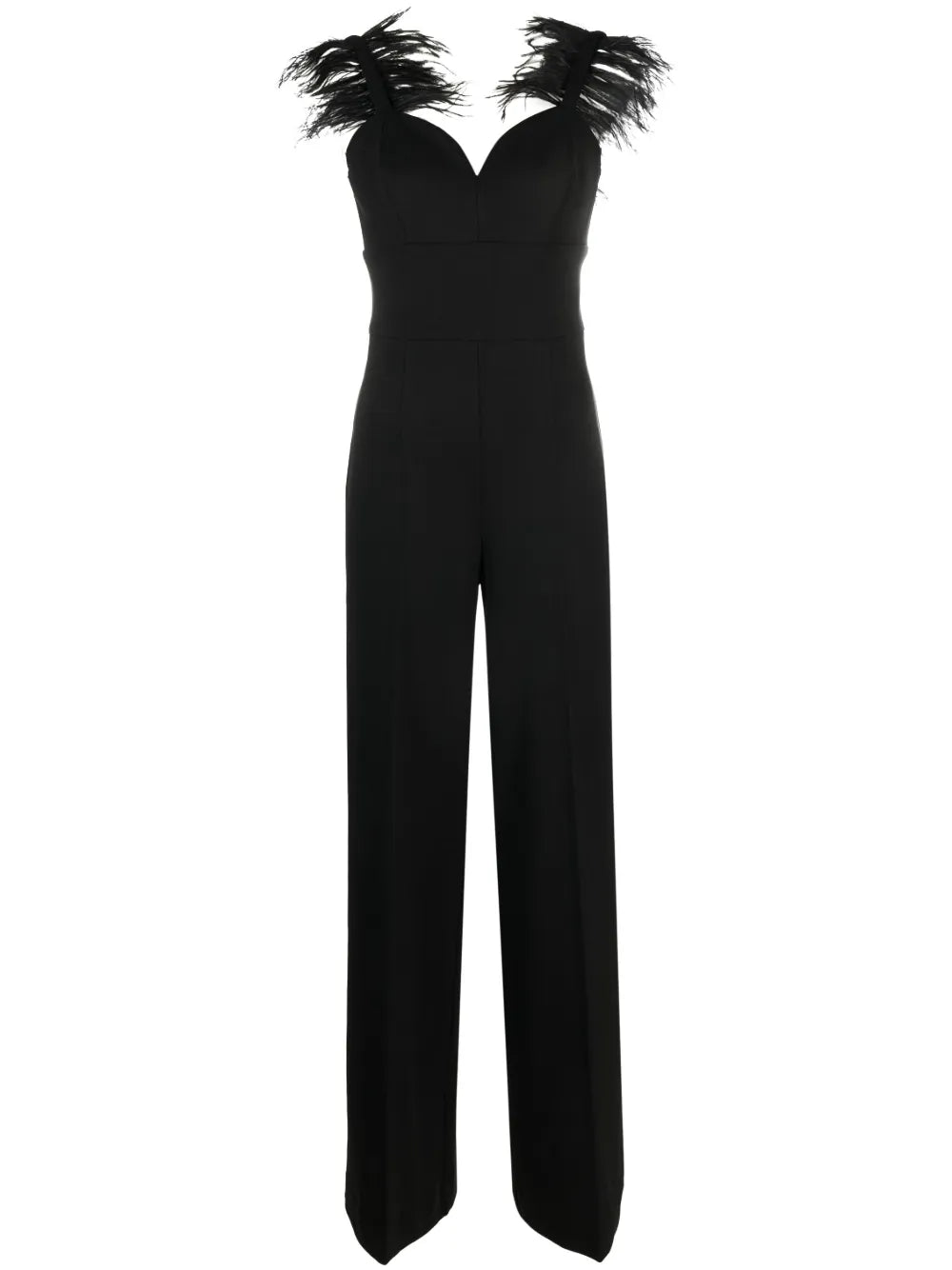 Feather-Trim Wide-Leg Jumpsuit