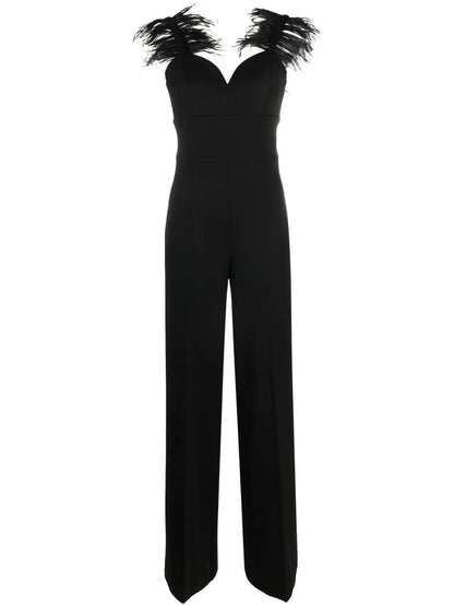Feather-Trim Wide-Leg Jumpsuit
