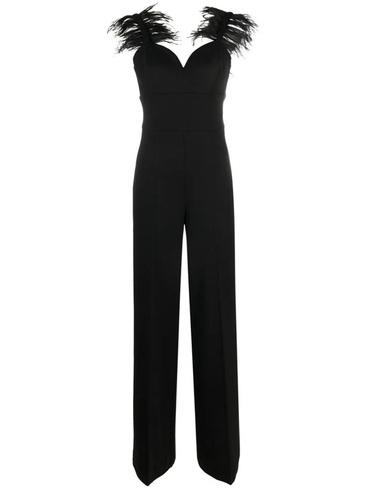 Feather-Trim Wide-Leg Jumpsuit