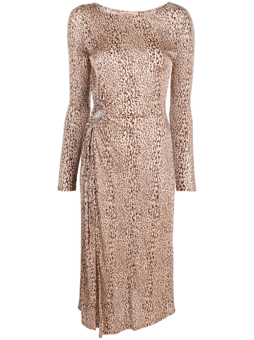 Leopard-Print Gathered Midi Dress