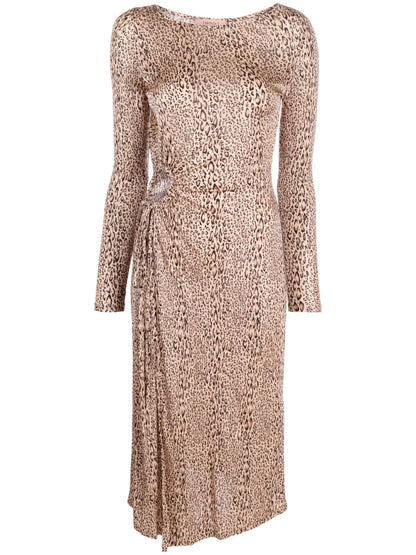 Leopard-Print Gathered Midi Dress