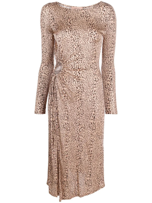 Leopard-Print Gathered Midi Dress