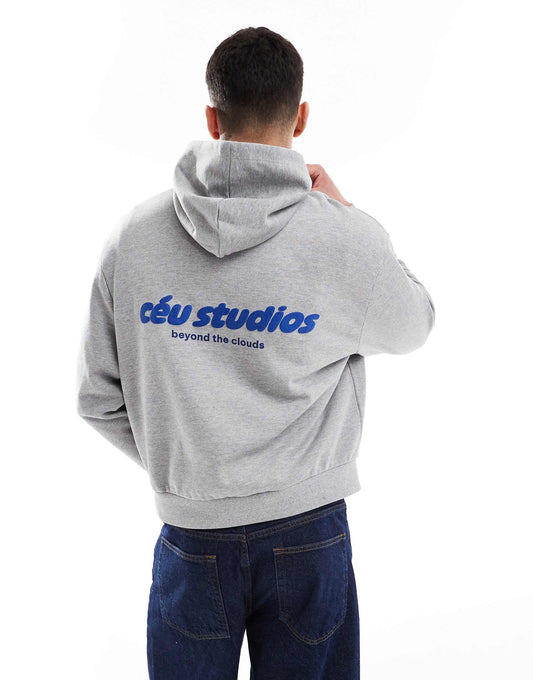 Oversized Boxy Hoodie With Text Prints
