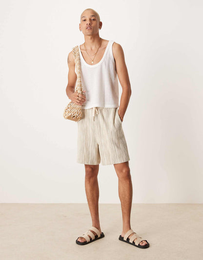 Oversized Textured Stripe Shorts