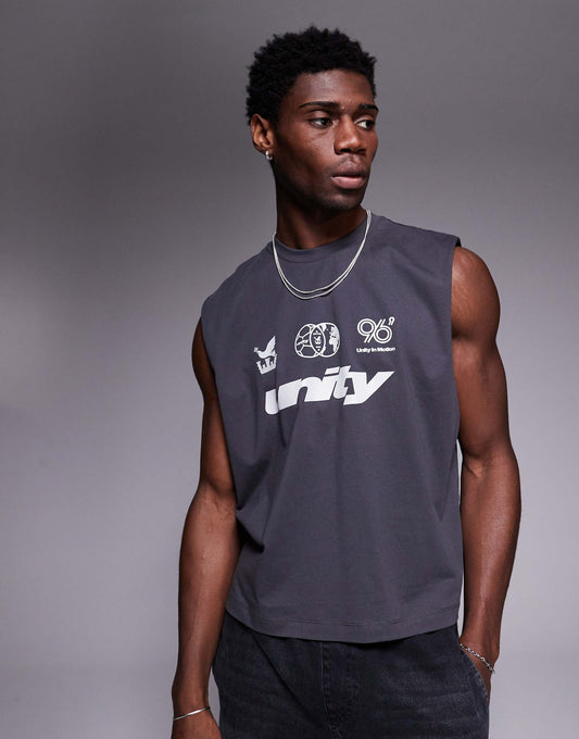 Boxy Oversized Vest With Front Chest Graphic