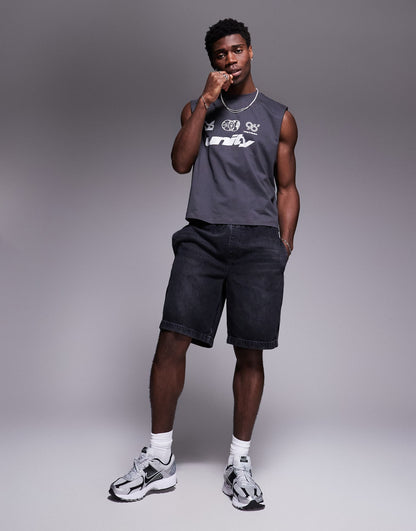 Boxy Oversized Vest With Front Chest Graphic