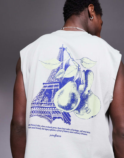 Boxy Oversized Vest With Front And Back Print