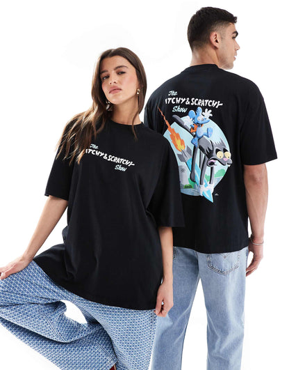 Unisex Oversized T-Shirt With The Simpsons Itchy And Scratchy Prints