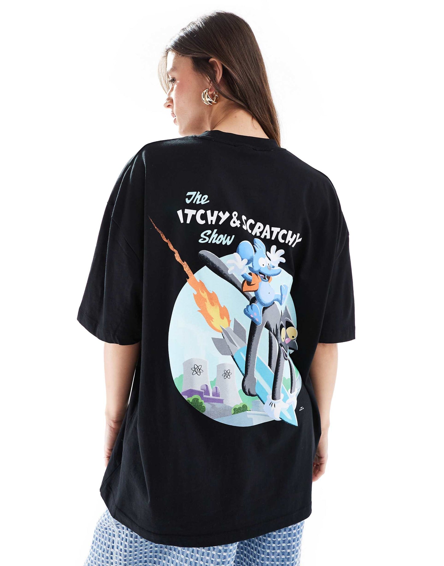 Unisex Oversized T-Shirt With The Simpsons Itchy And Scratchy Prints