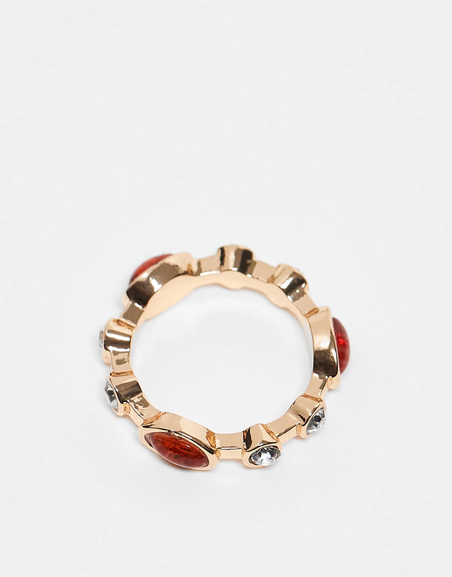 Ring With Amber Stone And Crystal Design