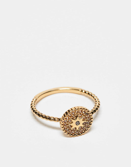 14K Gold Plated Ring With Cubic Zirconia Crystal Design