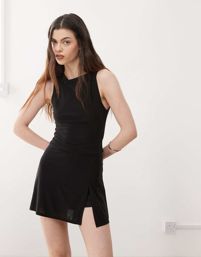 Slinky Tie Back Mini Skort Dress