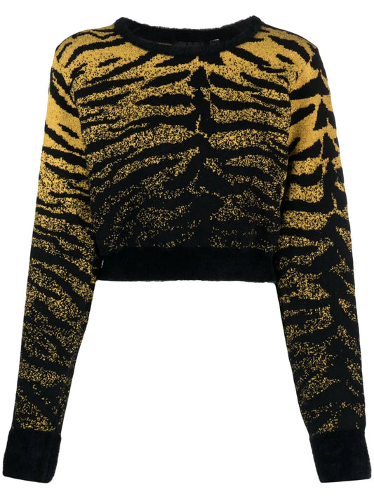 Lurex-Detail Zebra-Jacquard Cropped Jumper
