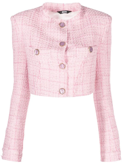 Button-Up Cropped Tweed Jacket