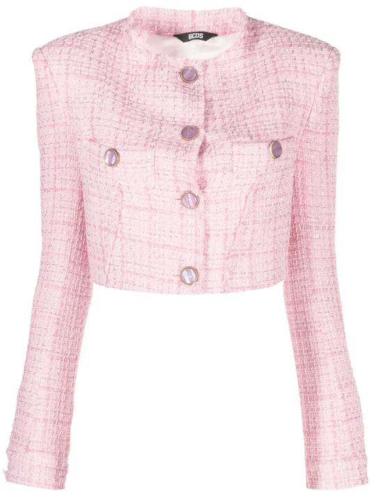 Button-Up Cropped Tweed Jacket