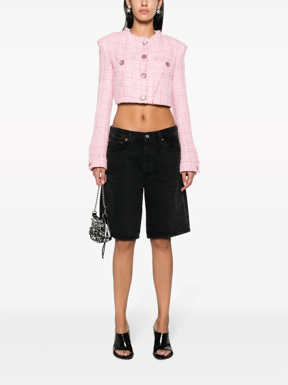 Button-Up Cropped Tweed Jacket