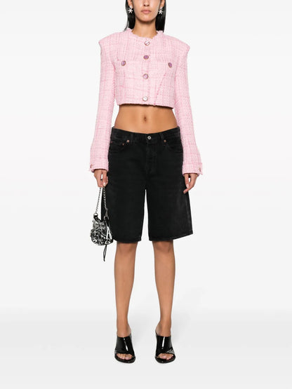 Button-Up Cropped Tweed Jacket