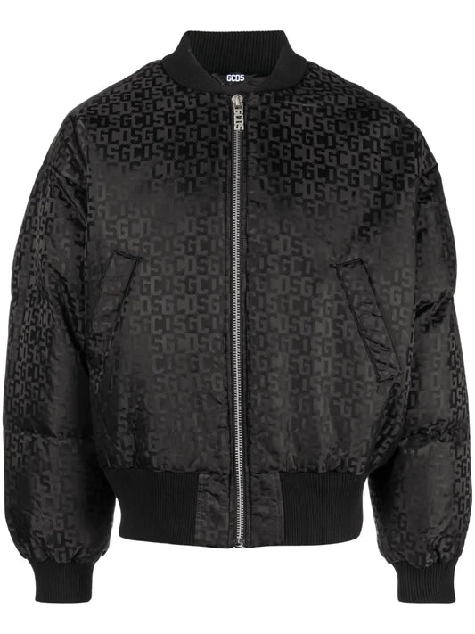 Monogram-Pattern Zip-Up Bomber Jacket