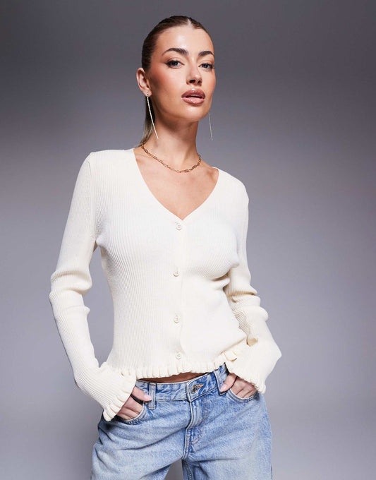 Neat Fit Cardigan With Frilled Hems