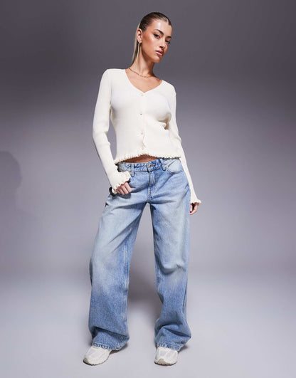 Neat Fit Cardigan With Frilled Hems