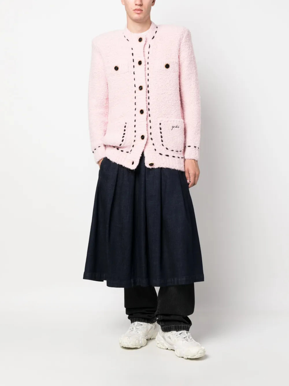 Contrast-Stitching Bouclé Jacket