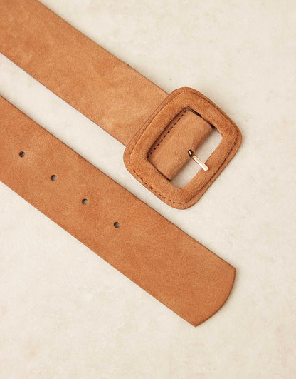 Suede Waist And Hip Jeans Belt With Covered Buckle