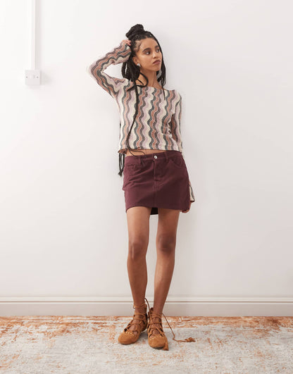 Stripe Crochet Button Through Cardi