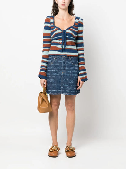 Logo-Print Denim Skirt