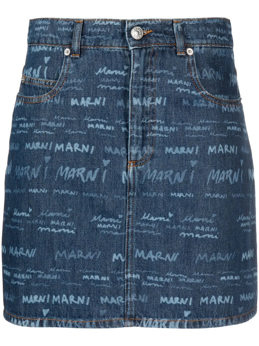 Logo-Print Denim Skirt