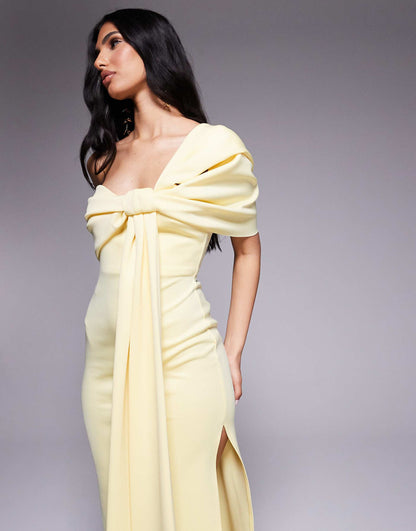 Scuba Off Shoulder Bow Detail Midi Dress